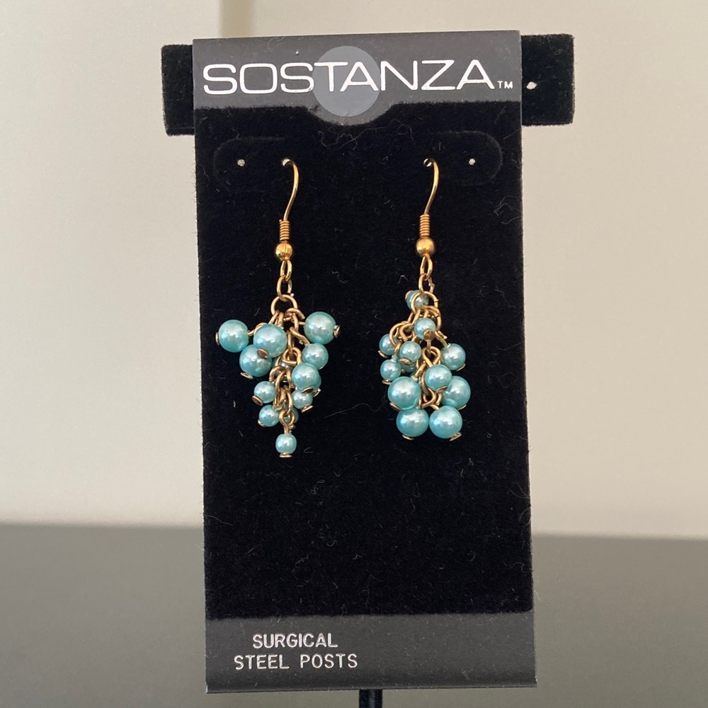 Sostanza Gold-Tone Turquoise Bead Cluster Earrings